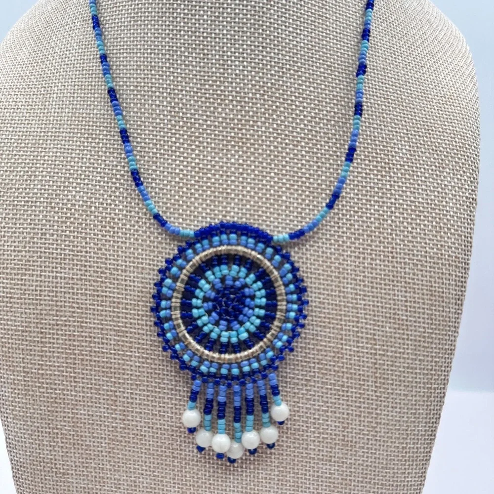 Vintage 90s Seed Beaded Dreamcatcher Necklace Women's Classic Fashion Jewelry - Picture 5 of 8